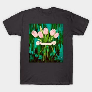 Pink Tulips In Vintage Handle Original Art Painting T-Shirt